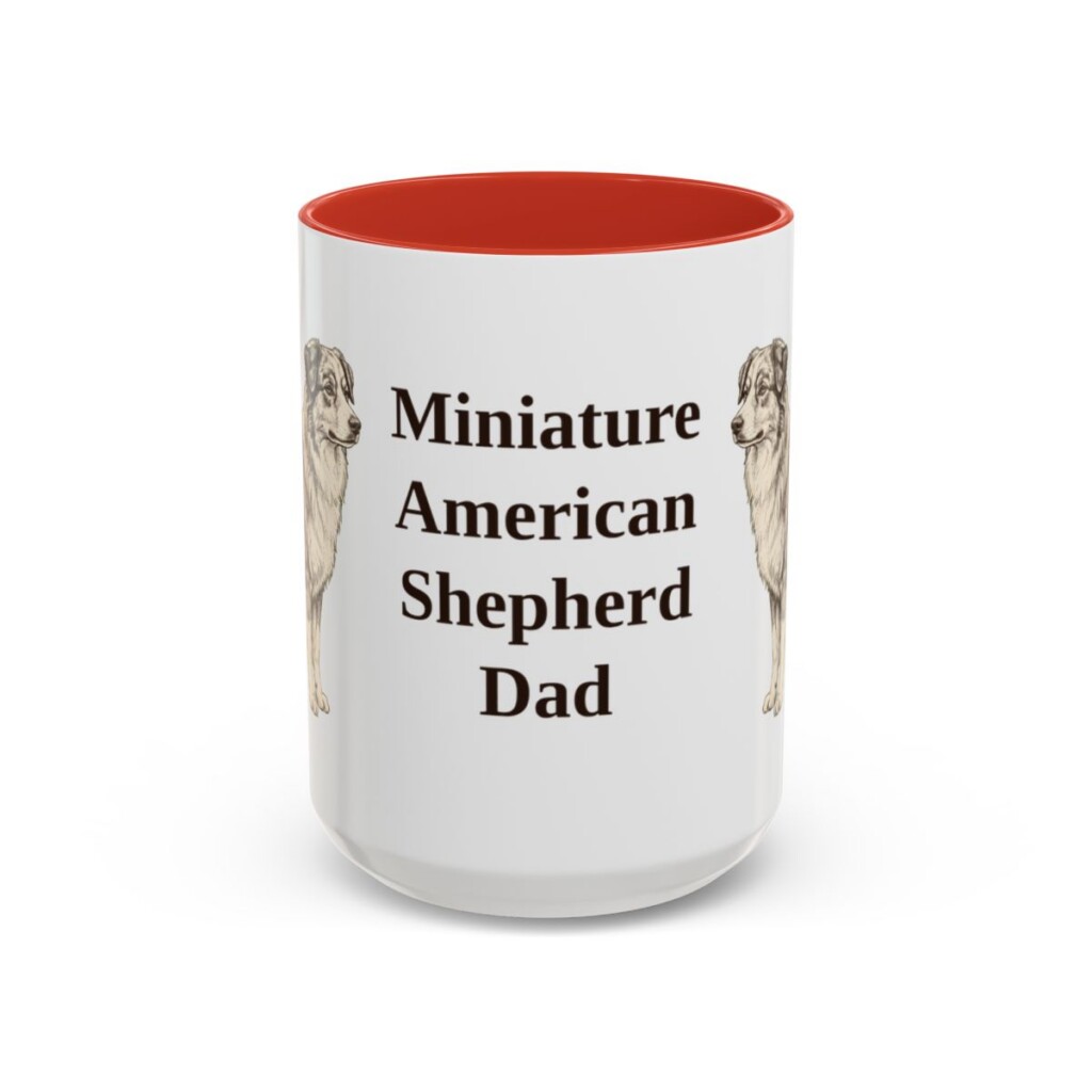 15oz Miniature American Shepherd Dog Dad Mug, Red, front view