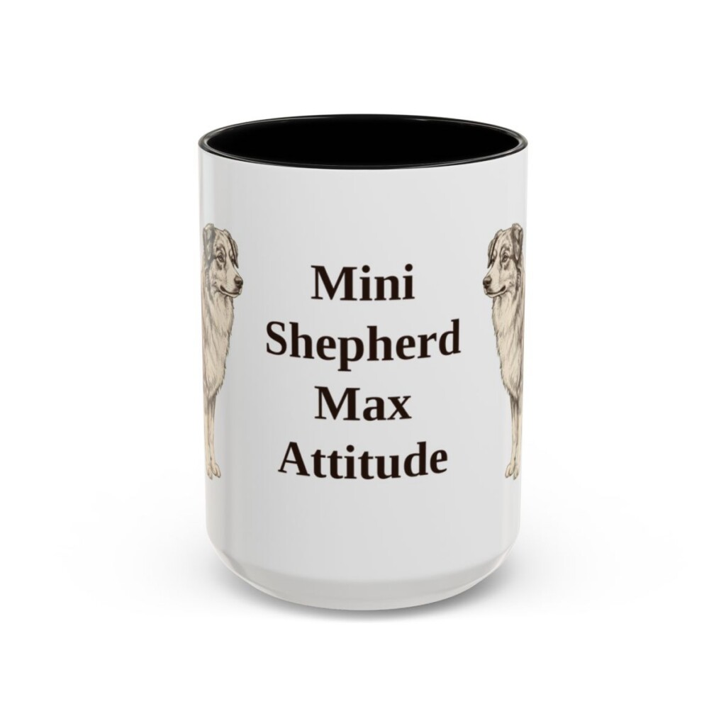 15oz Funny Miniature American Shepherd Mug, Black, front view