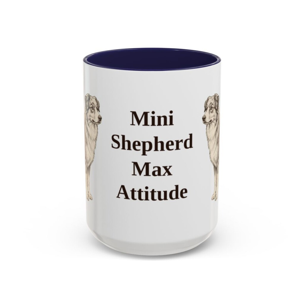 15oz Funny Miniature American Shepherd Mug, Navy, front view