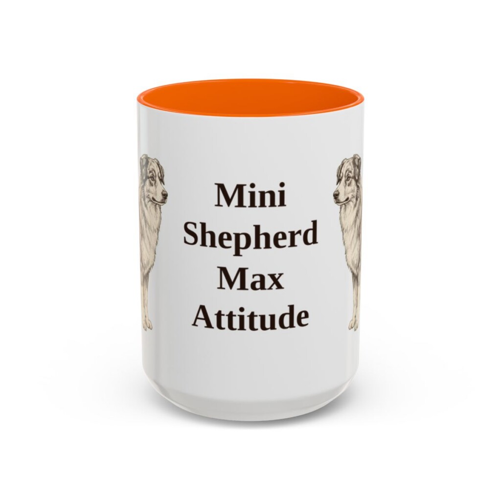 15oz Funny Miniature American Shepherd Mug, Orange, front view