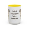 15oz Funny Miniature American Shepherd Mug, Yellow, front view