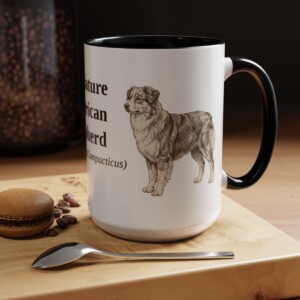 15oz Miniature American Shepherd Latin Mug, Black, lifestyle photo