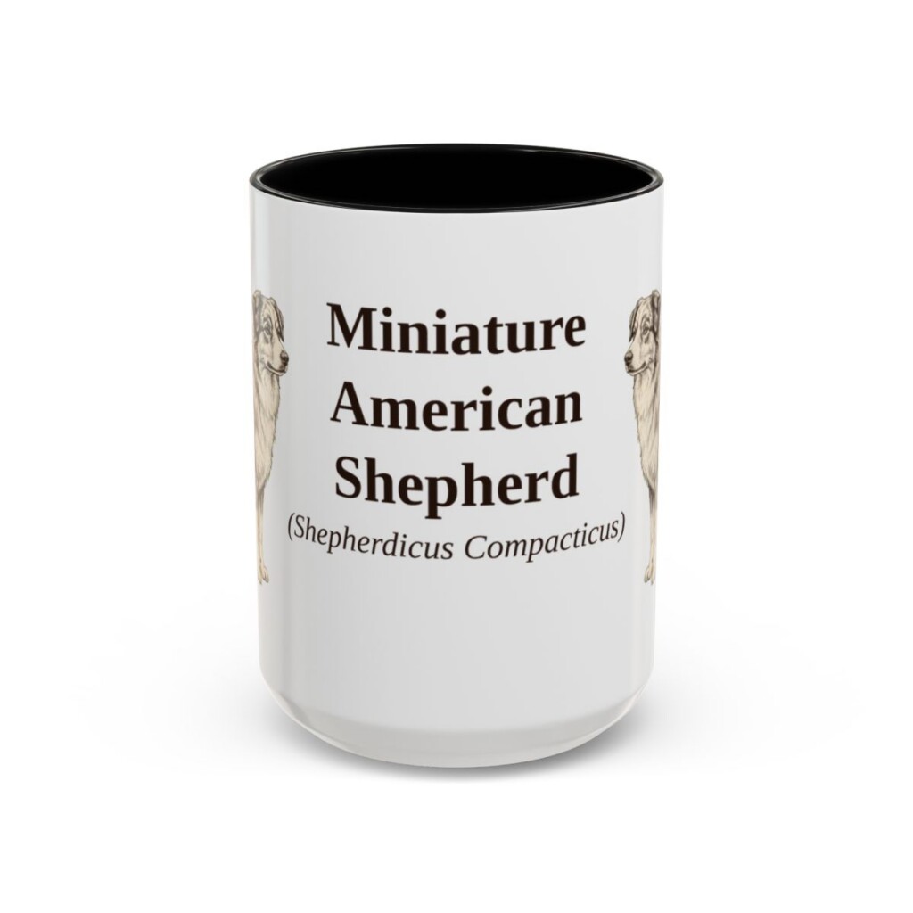 15oz Miniature American Shepherd Latin Mug, Black, front view