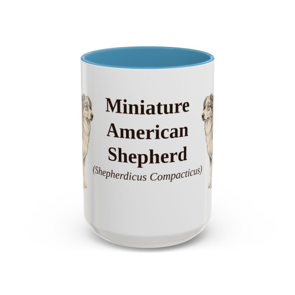15oz Miniature American Shepherd Latin Mug, Light Blue, front view