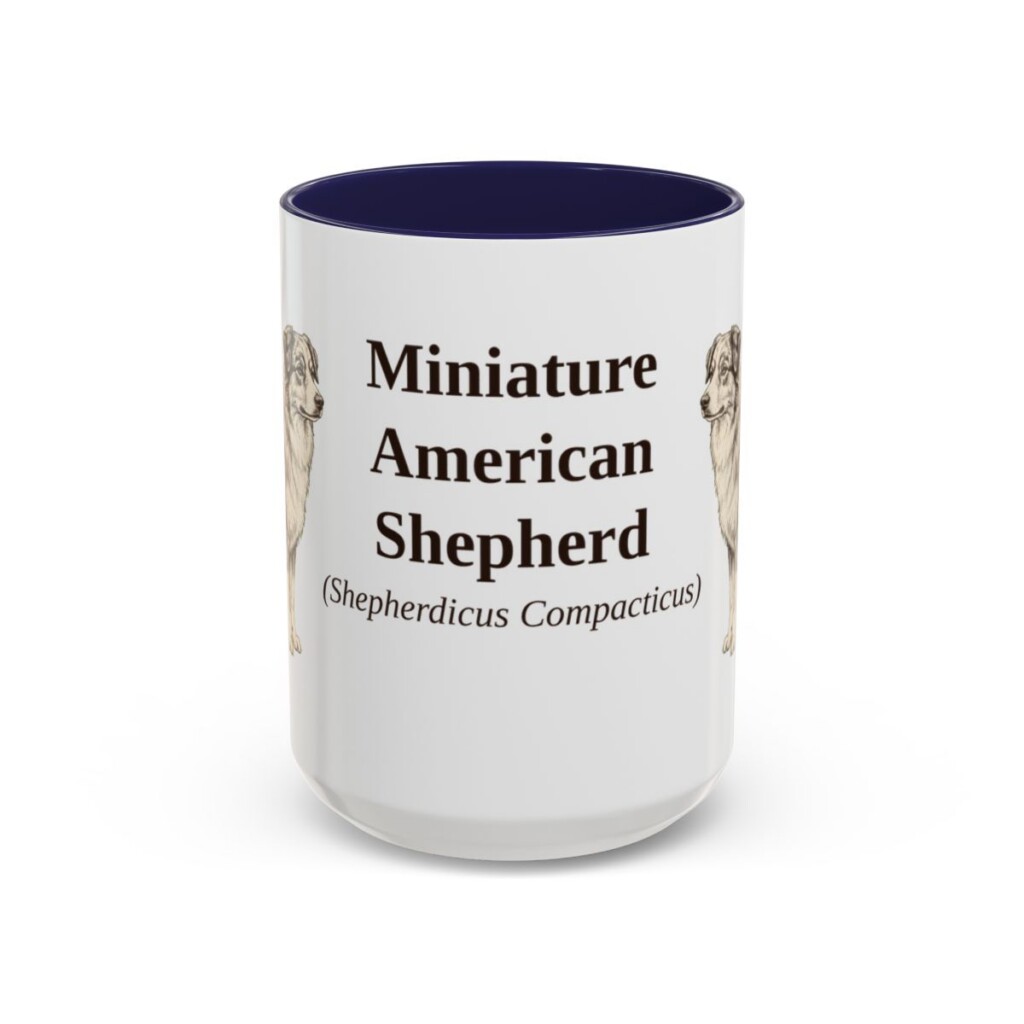 15oz Miniature American Shepherd Latin Mug, Navy, front view