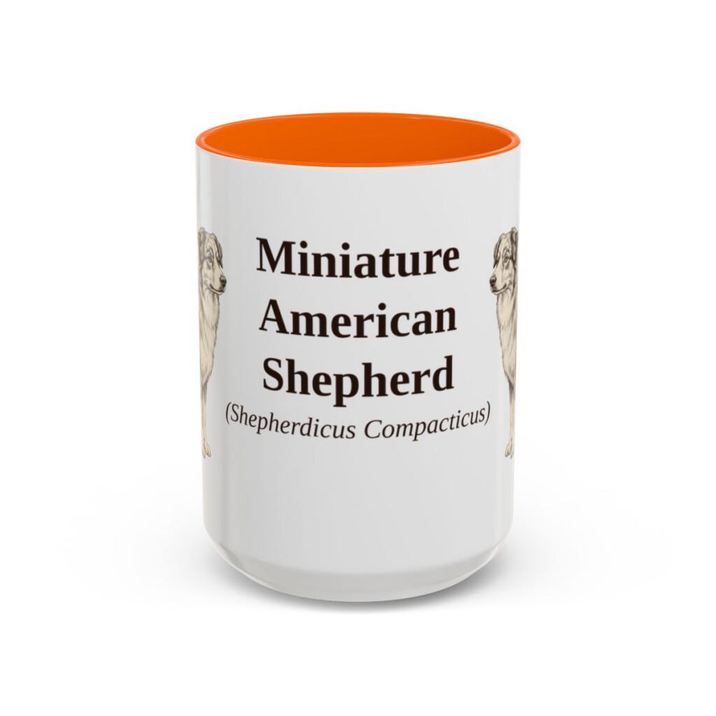 15oz Miniature American Shepherd Latin Mug, Orange, front view
