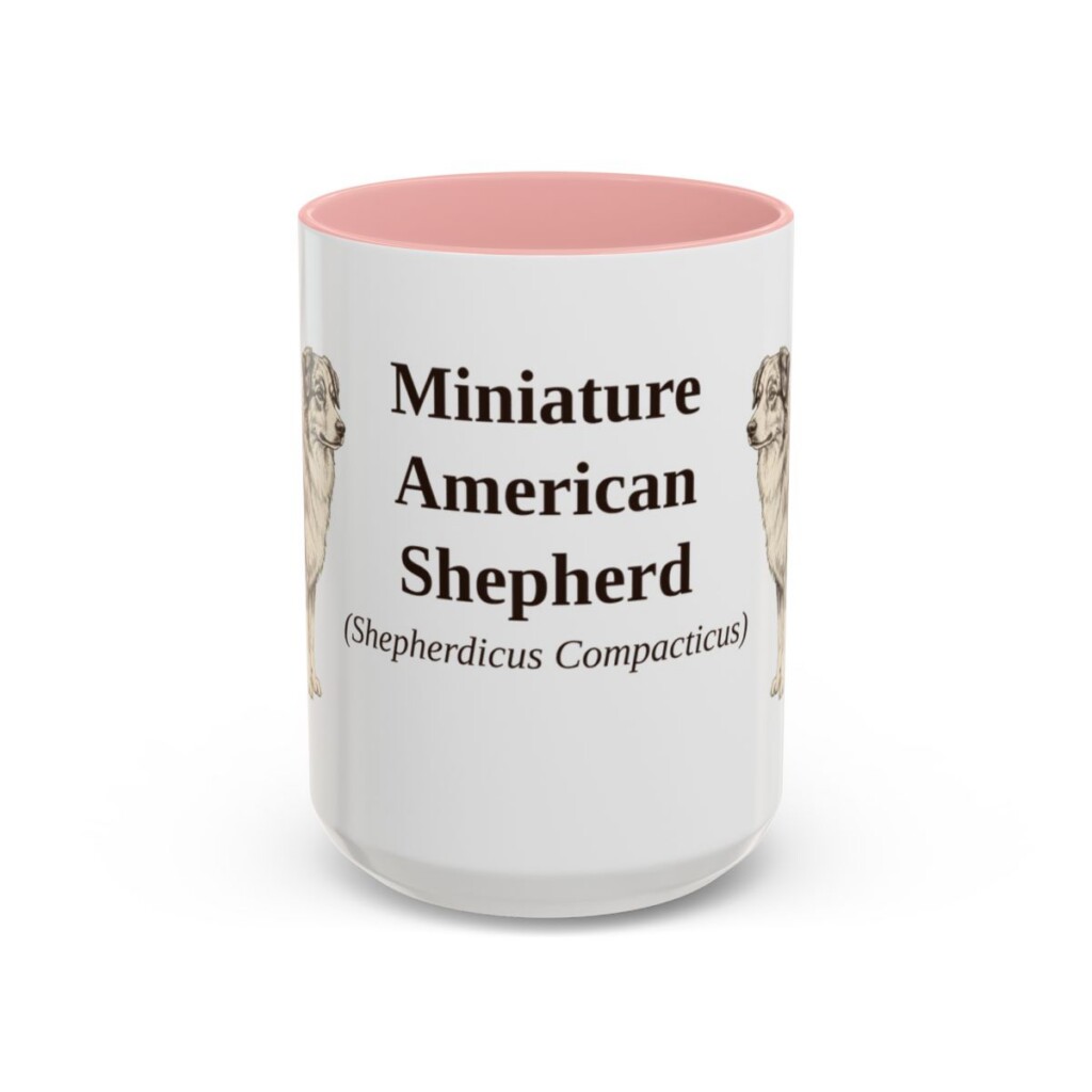 15oz Miniature American Shepherd Latin Mug, Pink, front view