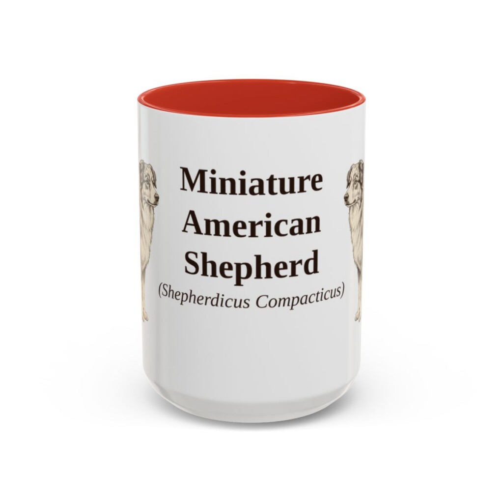 15oz Miniature American Shepherd Latin Mug, Red, front view