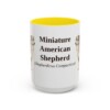 15oz Miniature American Shepherd Latin Mug, Yellow, front view