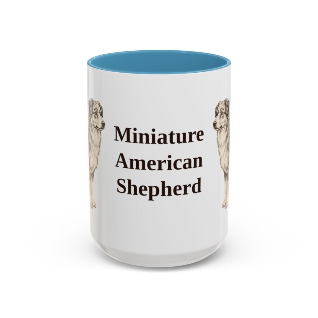 15oz Miniature American Shepherd Mug, Light Blue, front view