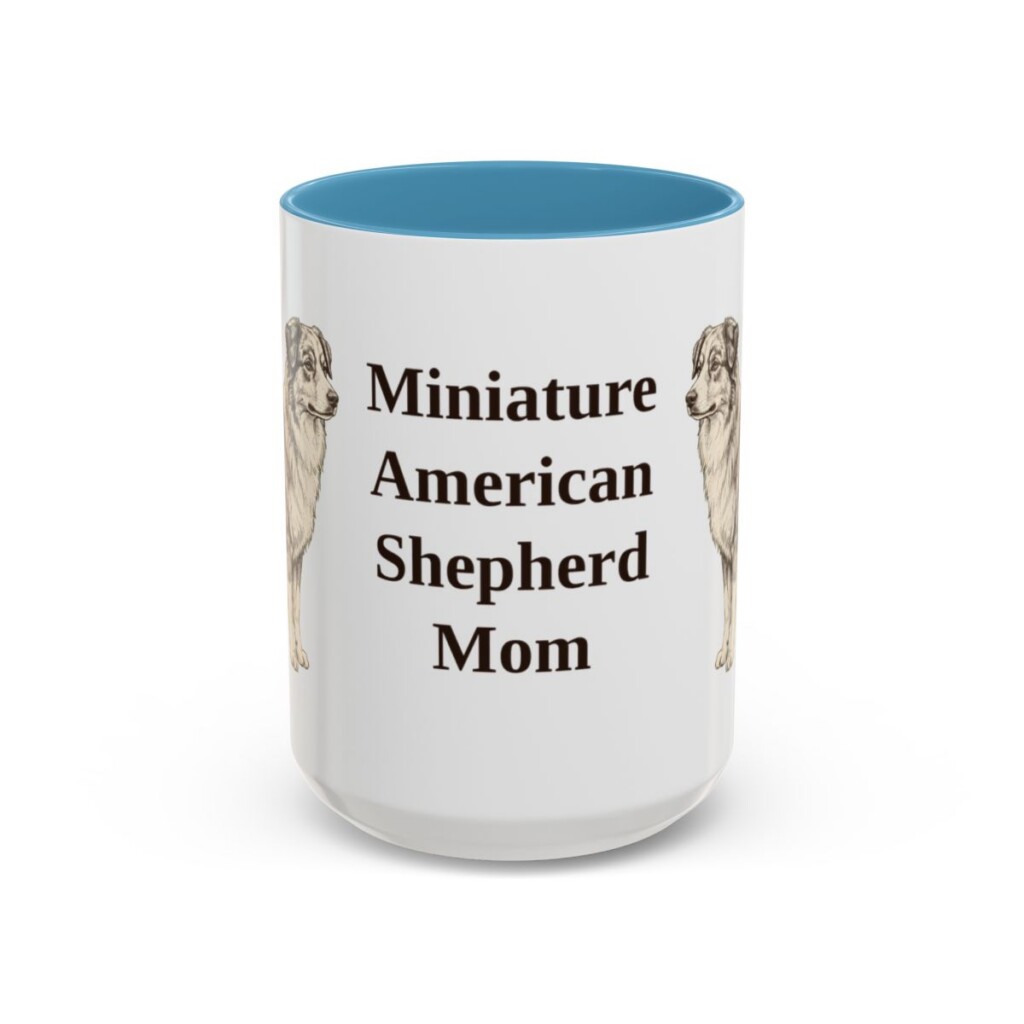 15oz Miniature American Shepherd Dog Mom Mug, Light Blue, front view