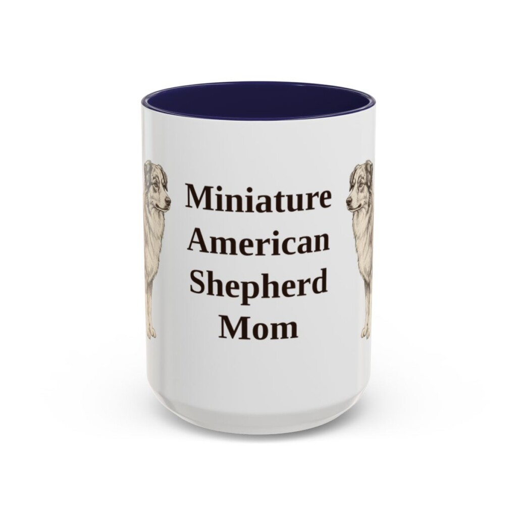 15oz Miniature American Shepherd Dog Mom Mug, Navy, front view