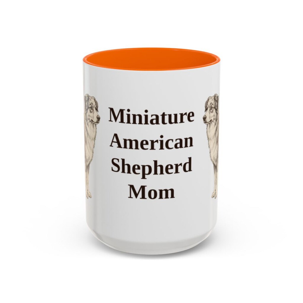 15oz Miniature American Shepherd Dog Mom Mug, Orange, front view