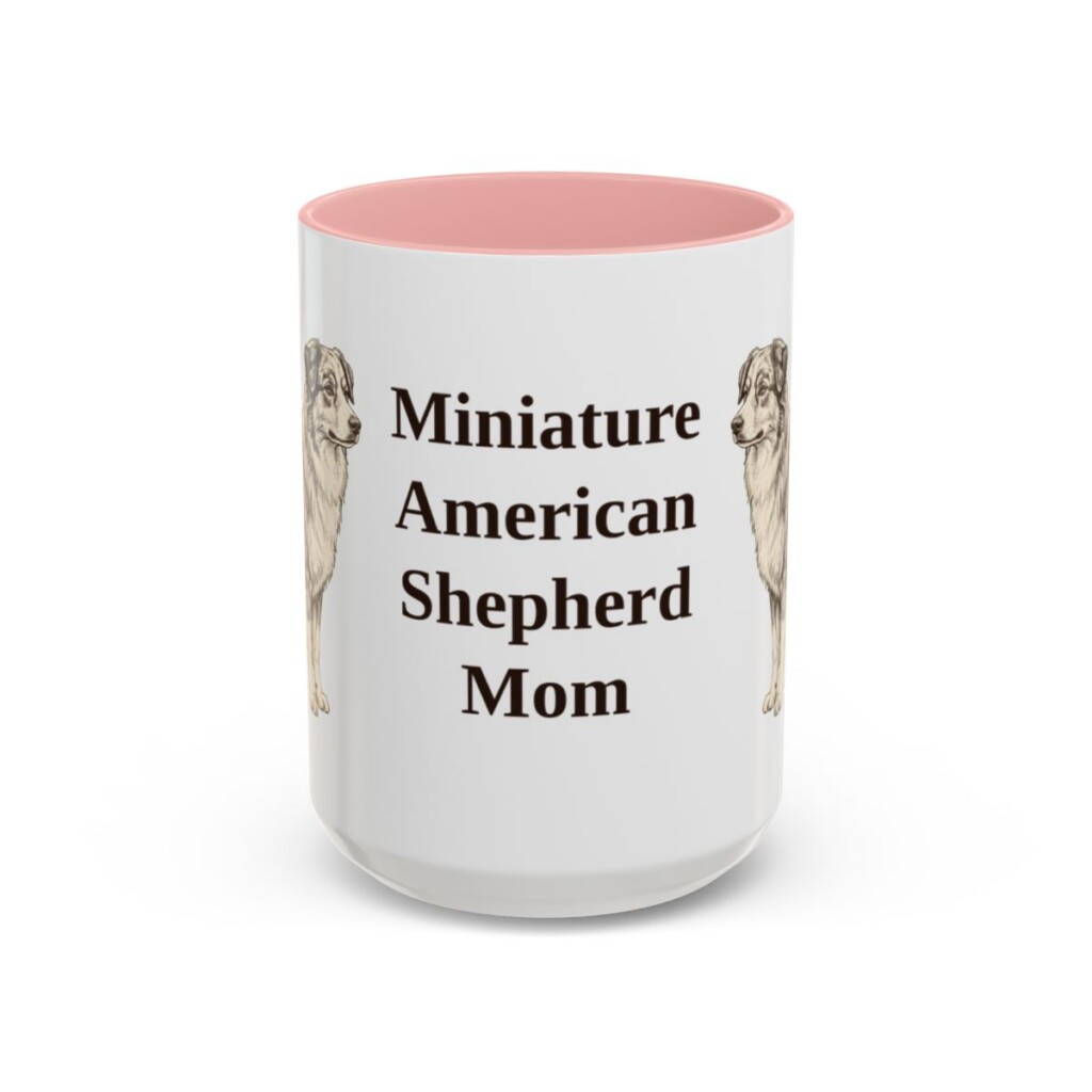 15oz Miniature American Shepherd Dog Mom Mug, Pink, front view