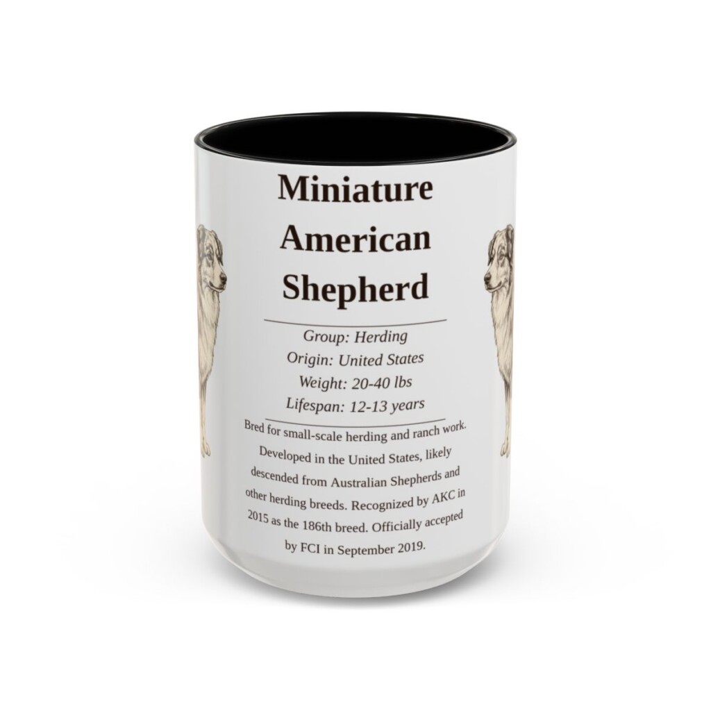 15oz Miniature American Shepherd Mug, Black, front view