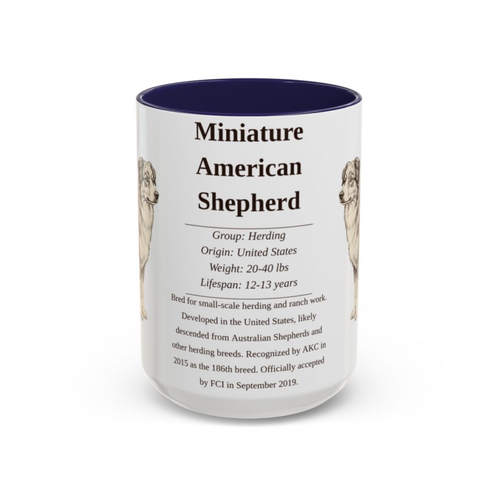 15oz Miniature American Shepherd Mug, Navy, front view