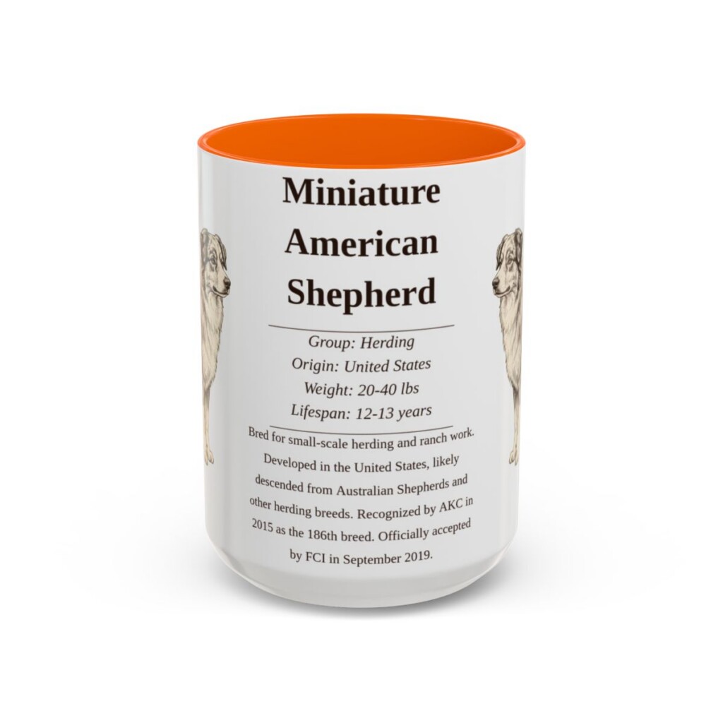 15oz Miniature American Shepherd Mug, Orange, front view