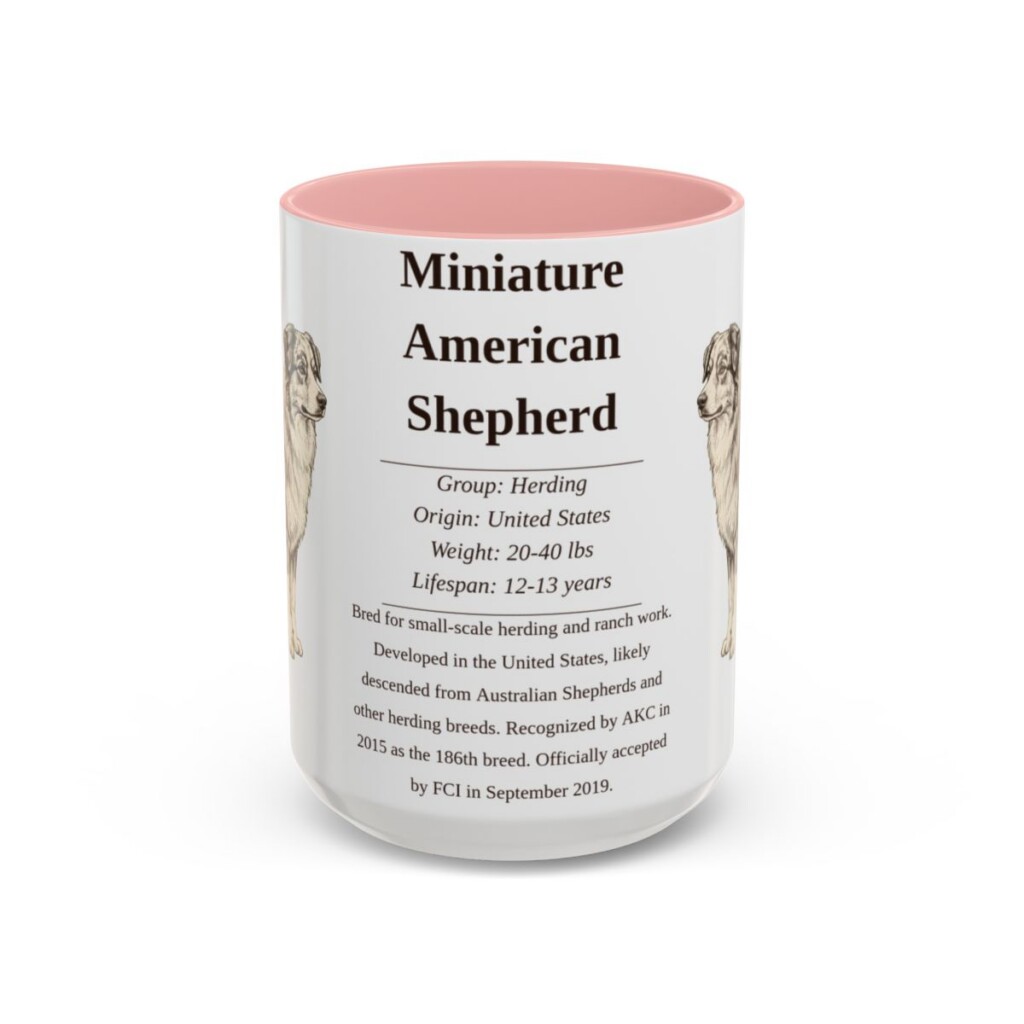 15oz Miniature American Shepherd Mug, Pink, front view