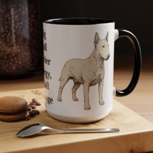 15oz Funny Miniature Bull Terrier Mug, Black, lifestyle photo