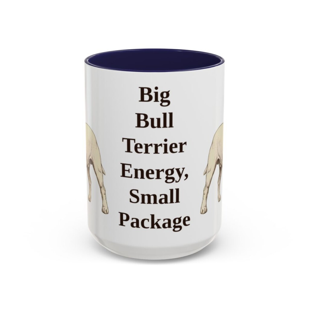 15oz Funny Miniature Bull Terrier Mug, Navy, front view