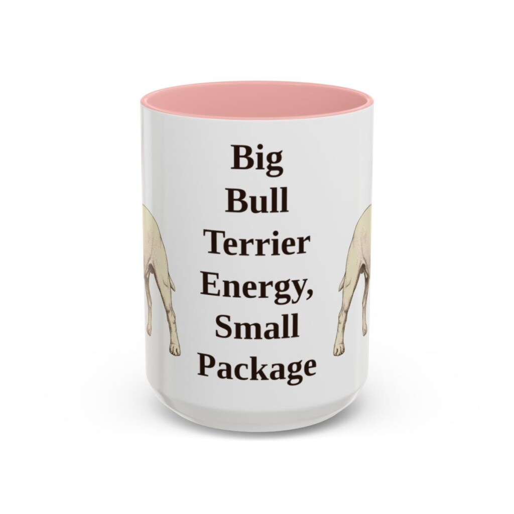 15oz Funny Miniature Bull Terrier Mug, Pink, front view