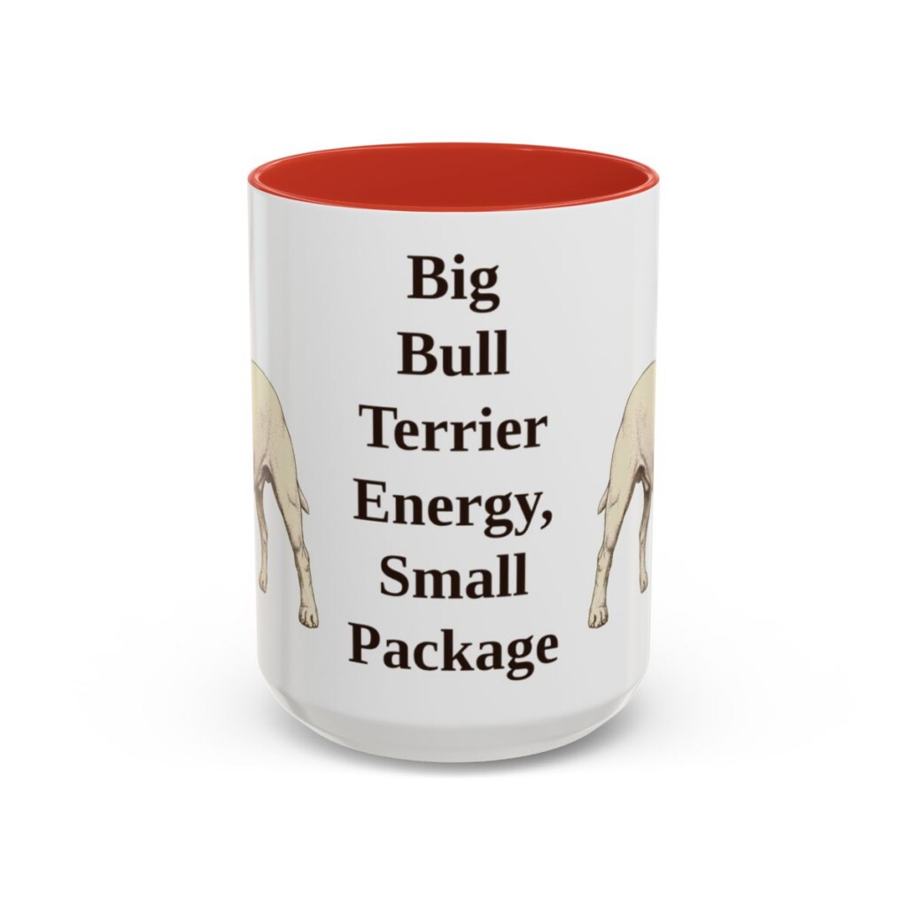 15oz Funny Miniature Bull Terrier Mug, Red, front view