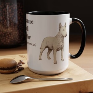 15oz Miniature Bull Terrier Latin Mug, Black, lifestyle photo