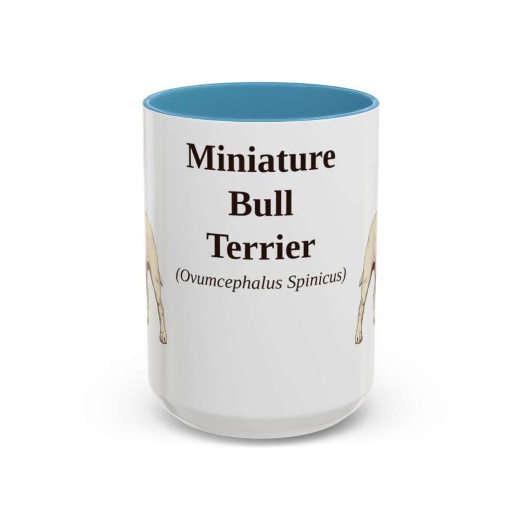 15oz Miniature Bull Terrier Latin Mug, Light Blue, front view