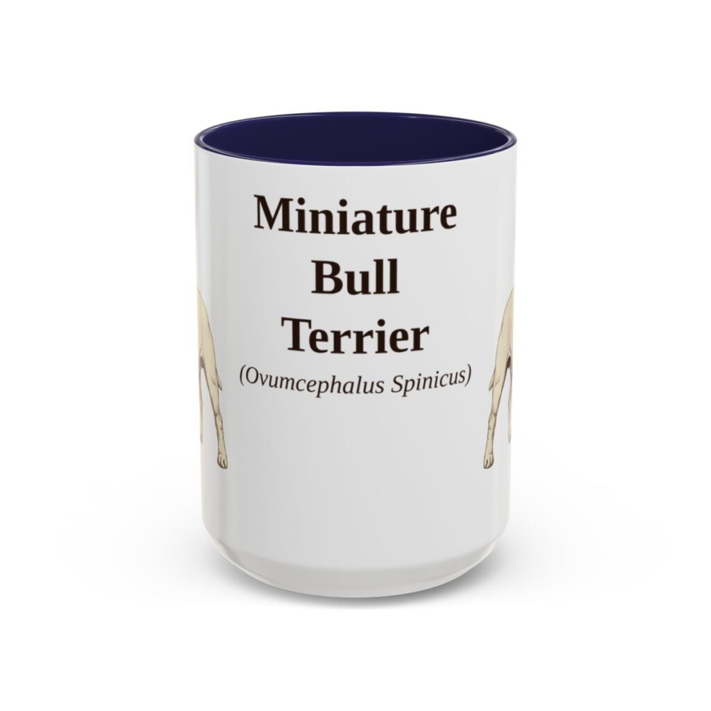 15oz Miniature Bull Terrier Latin Mug, Navy, front view