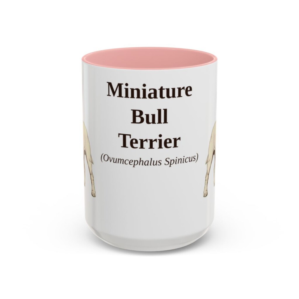 15oz Miniature Bull Terrier Latin Mug, Pink, front view