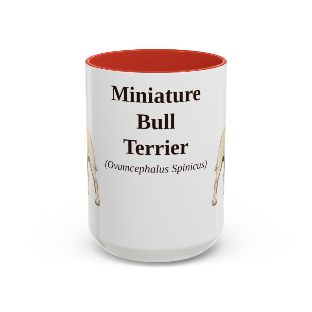 15oz Miniature Bull Terrier Latin Mug, Red, front view