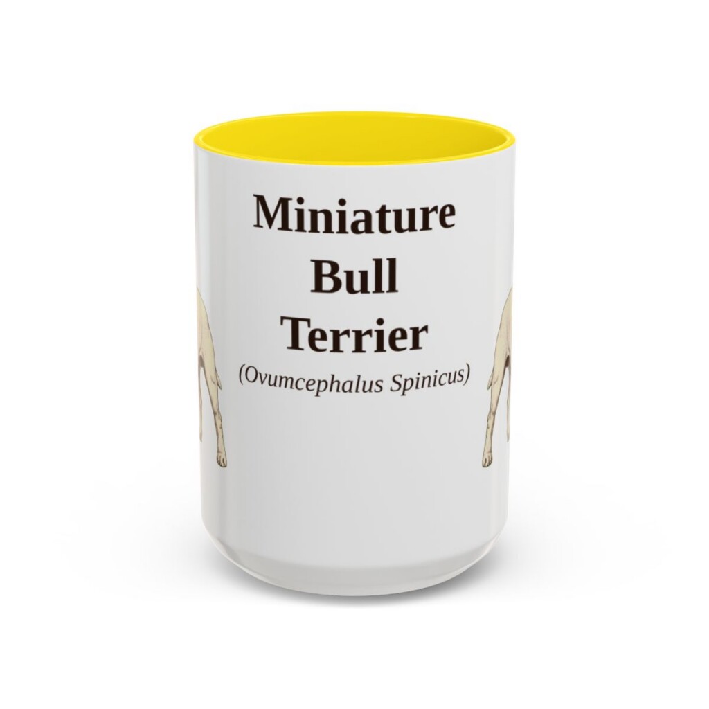 15oz Miniature Bull Terrier Latin Mug, Yellow, front view