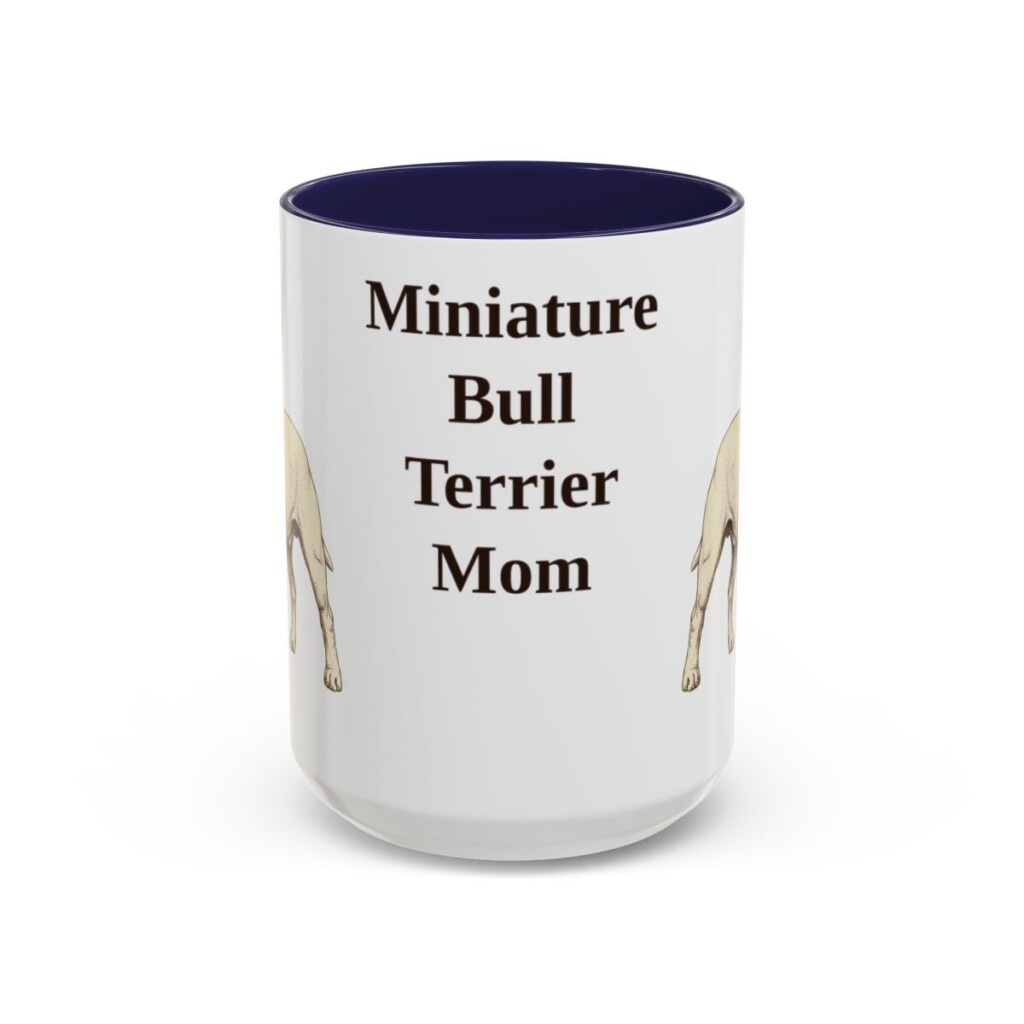 15oz-miniature-bull-terrier-mug-mom-navy 15oz Miniature Bull Terrier Dog Mom Mug, Navy, front view