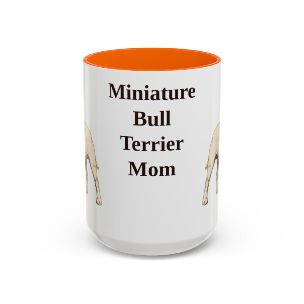 15oz-miniature-bull-terrier-mug-mom-orange 15oz Miniature Bull Terrier Dog Mom Mug, Orange, front view