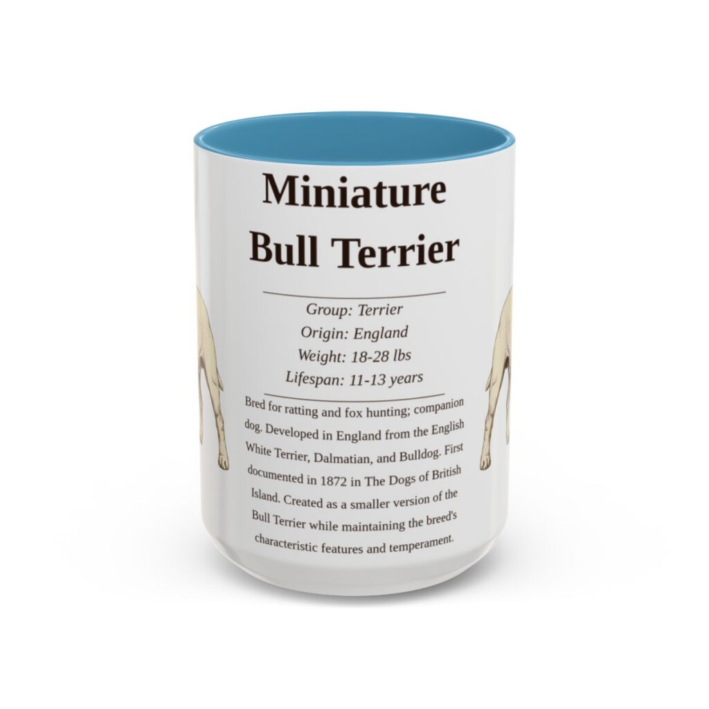 15oz Miniature Bull Terrier Mug, Light Blue, front view