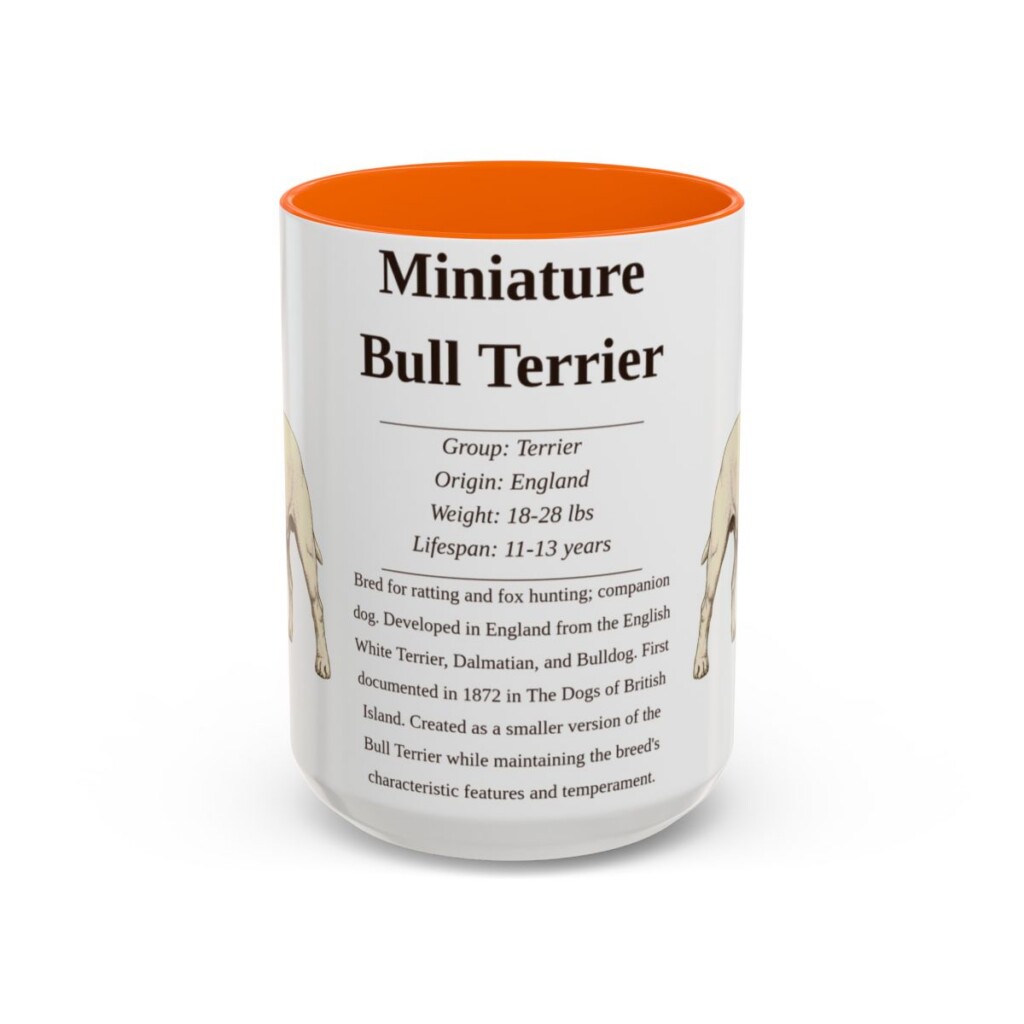 15oz Miniature Bull Terrier Mug, Orange, front view