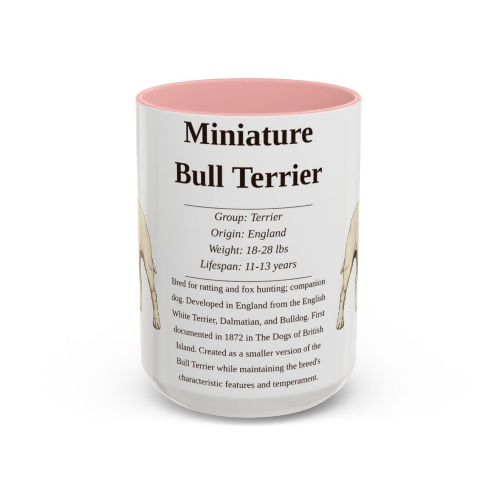 15oz Miniature Bull Terrier Mug, Pink, front view