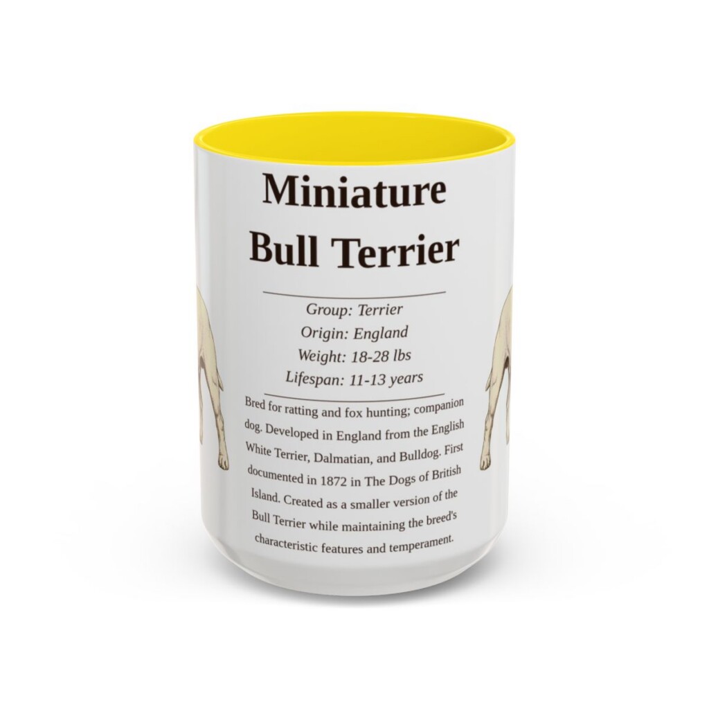 15oz Miniature Bull Terrier Mug, Yellow, front view