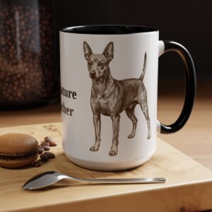 15oz Miniature Pinscher Mug, Black, lifestyle photo