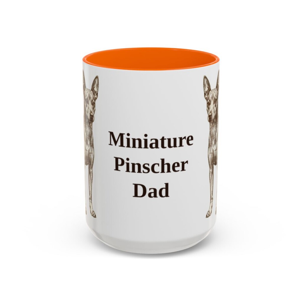15oz Miniature Pinscher Dog Dad Mug, Orange, front view