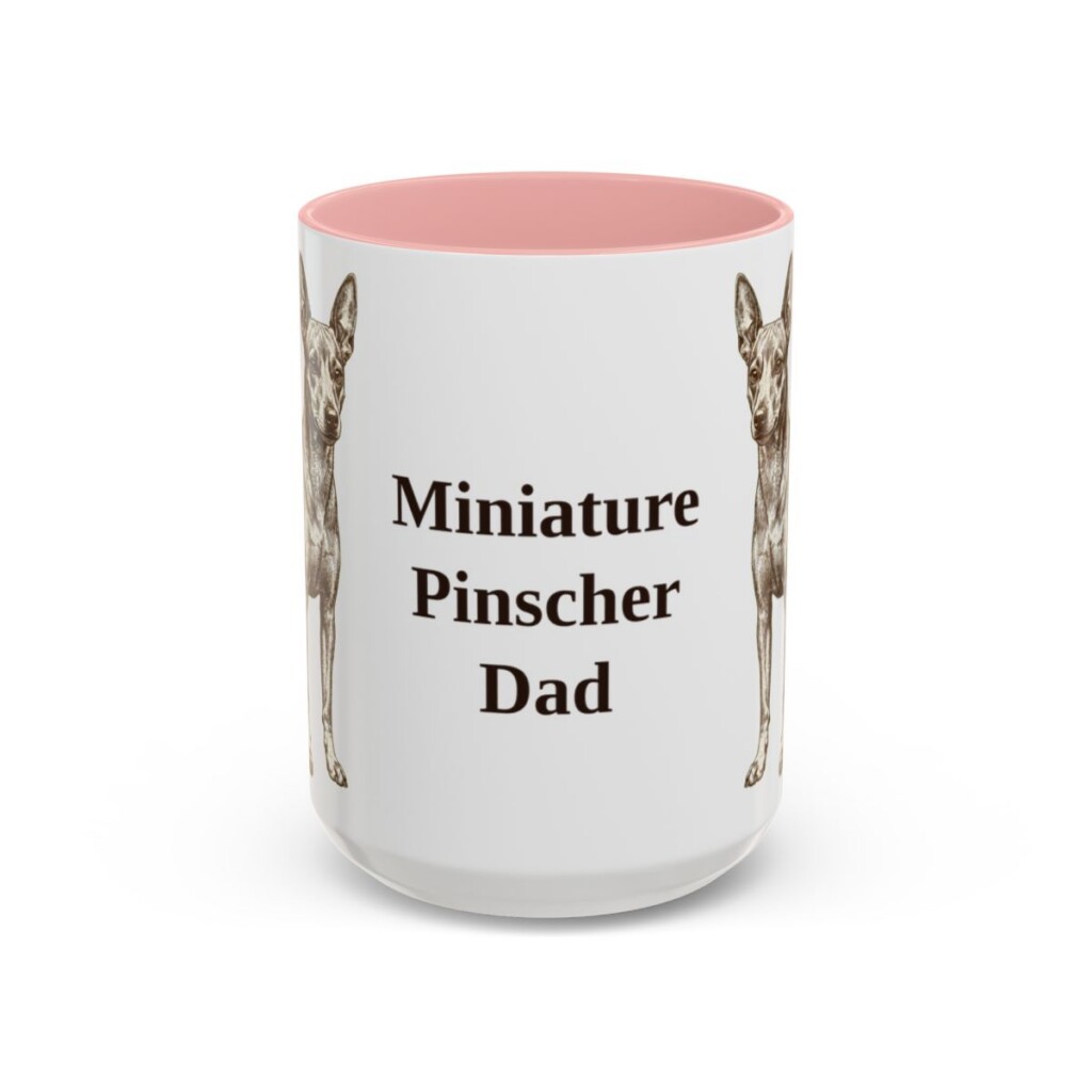 15oz Miniature Pinscher Dog Dad Mug, Pink, front view
