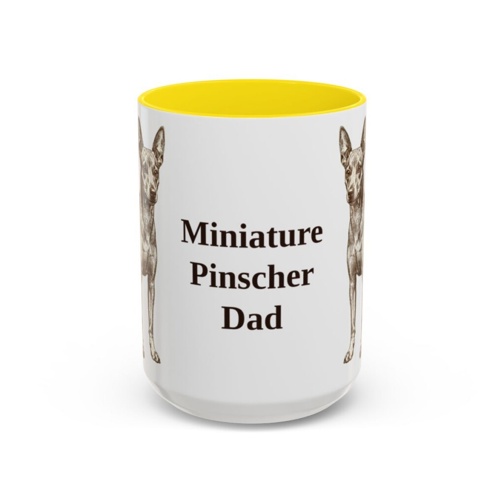 15oz Miniature Pinscher Dog Dad Mug, Yellow, front view