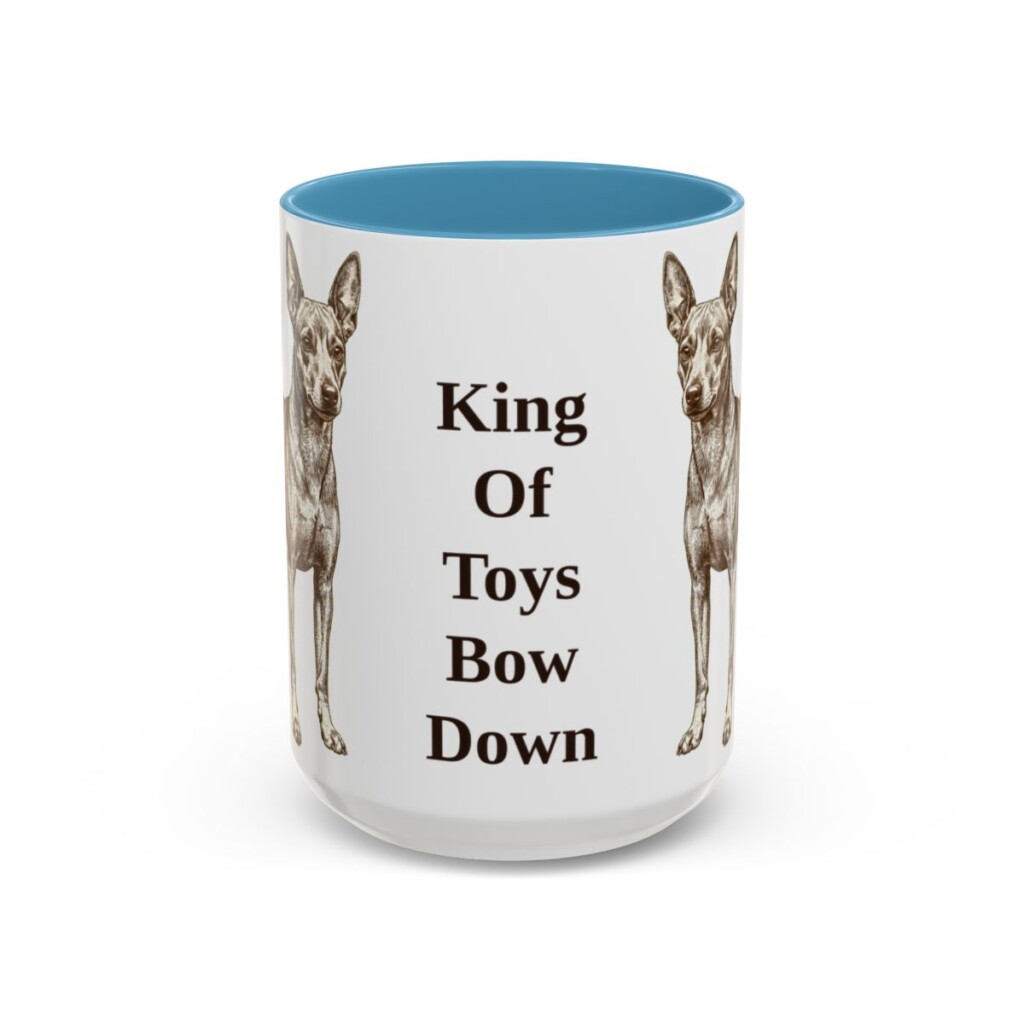 15oz Funny Miniature Pinscher Mug, Light Blue, front view