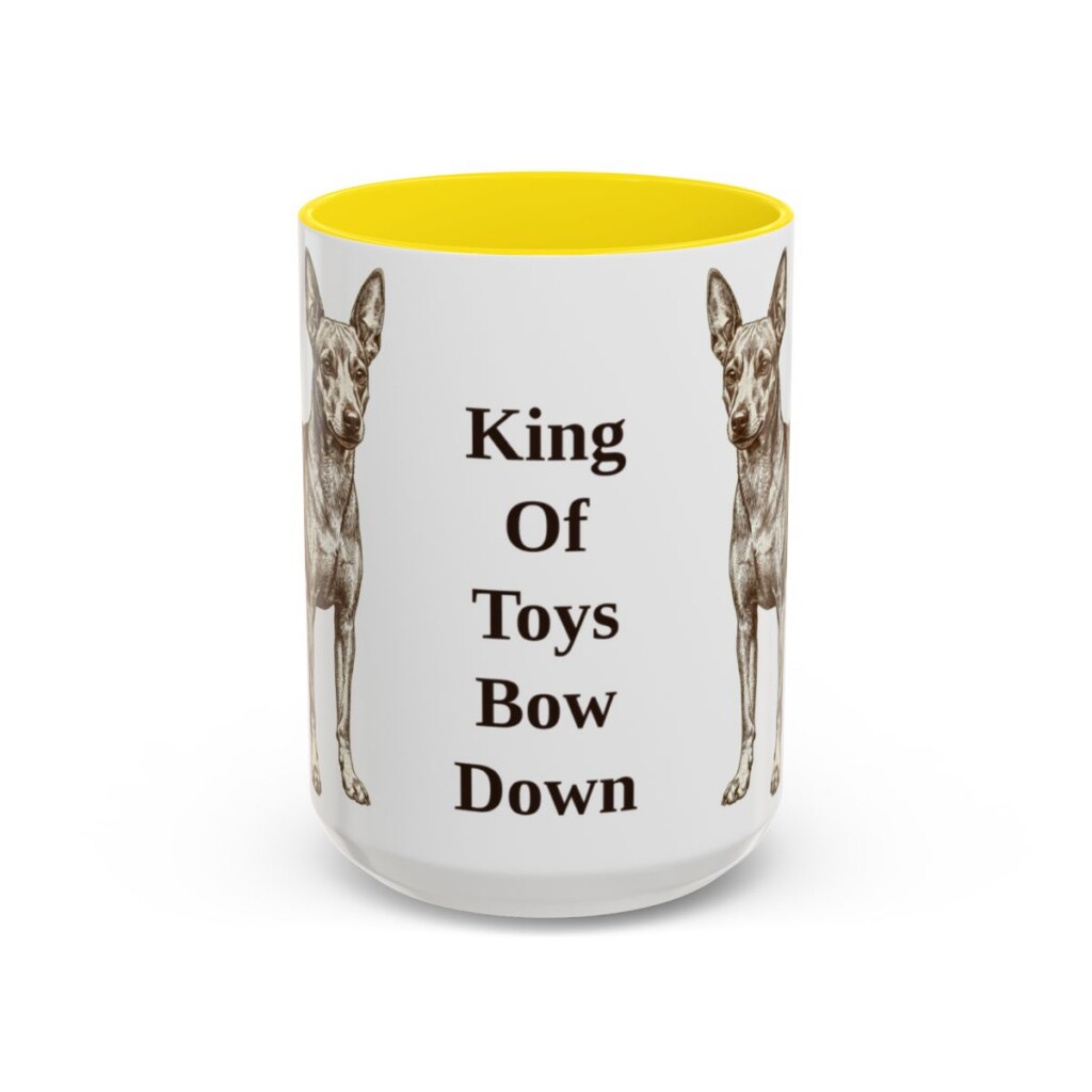 15oz Funny Miniature Pinscher Mug, Yellow, front view