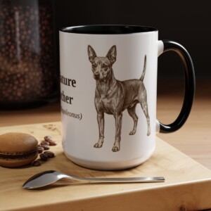 15oz Miniature Pinscher Latin Mug, Black, lifestyle photo