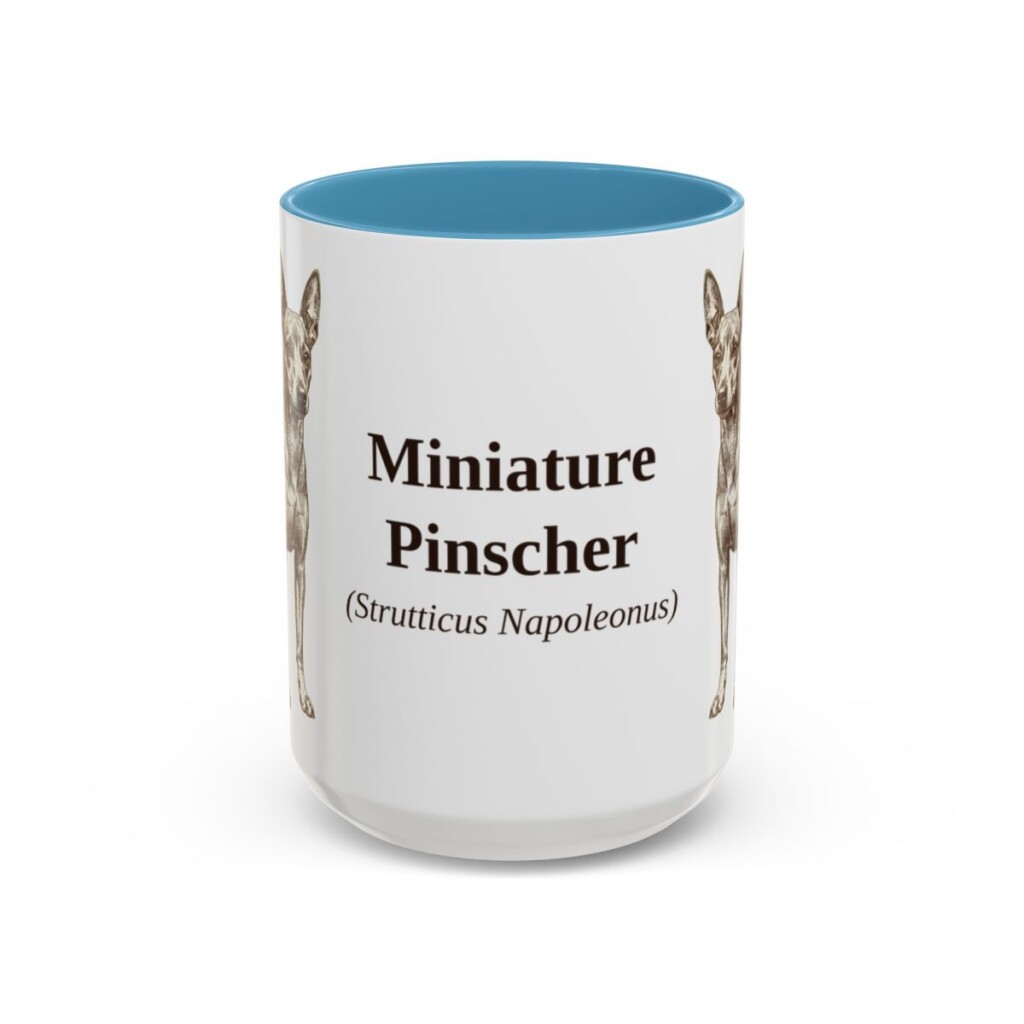 15oz Miniature Pinscher Latin Mug, Light Blue, front view