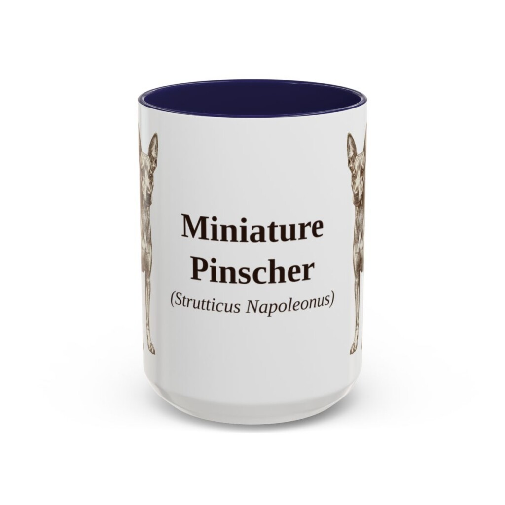15oz Miniature Pinscher Latin Mug, Navy, front view
