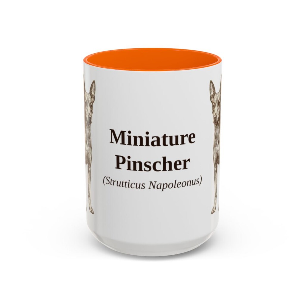 15oz Miniature Pinscher Latin Mug, Orange, front view