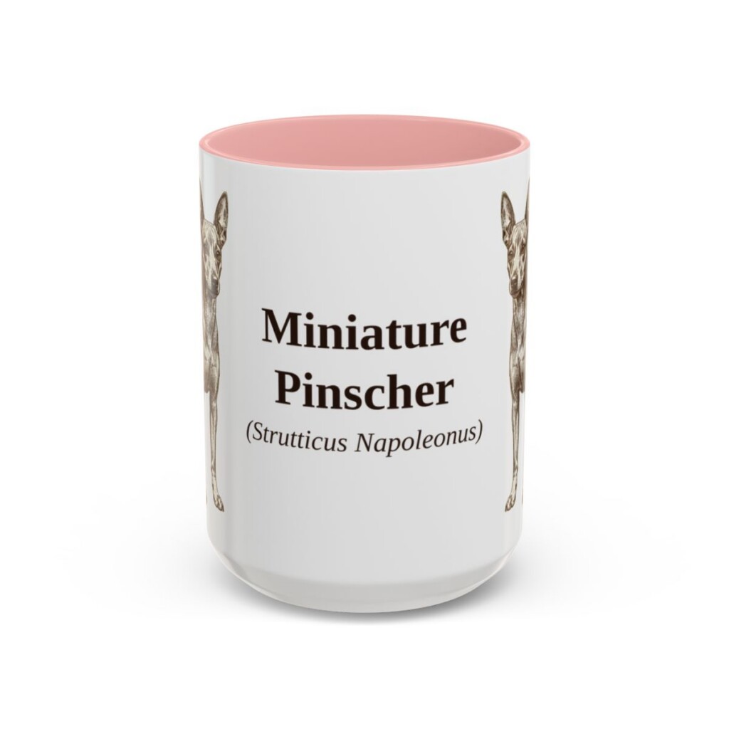 15oz Miniature Pinscher Latin Mug, Pink, front view