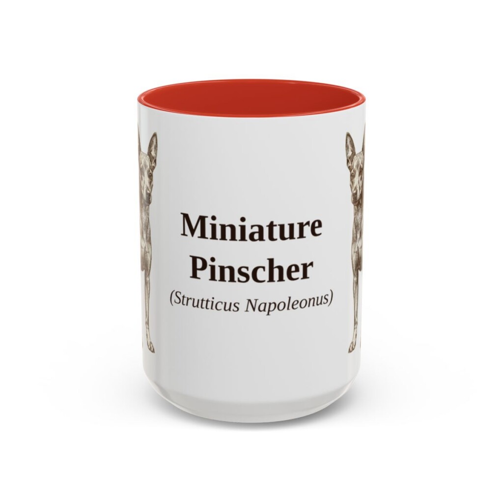 15oz Miniature Pinscher Latin Mug, Red, front view